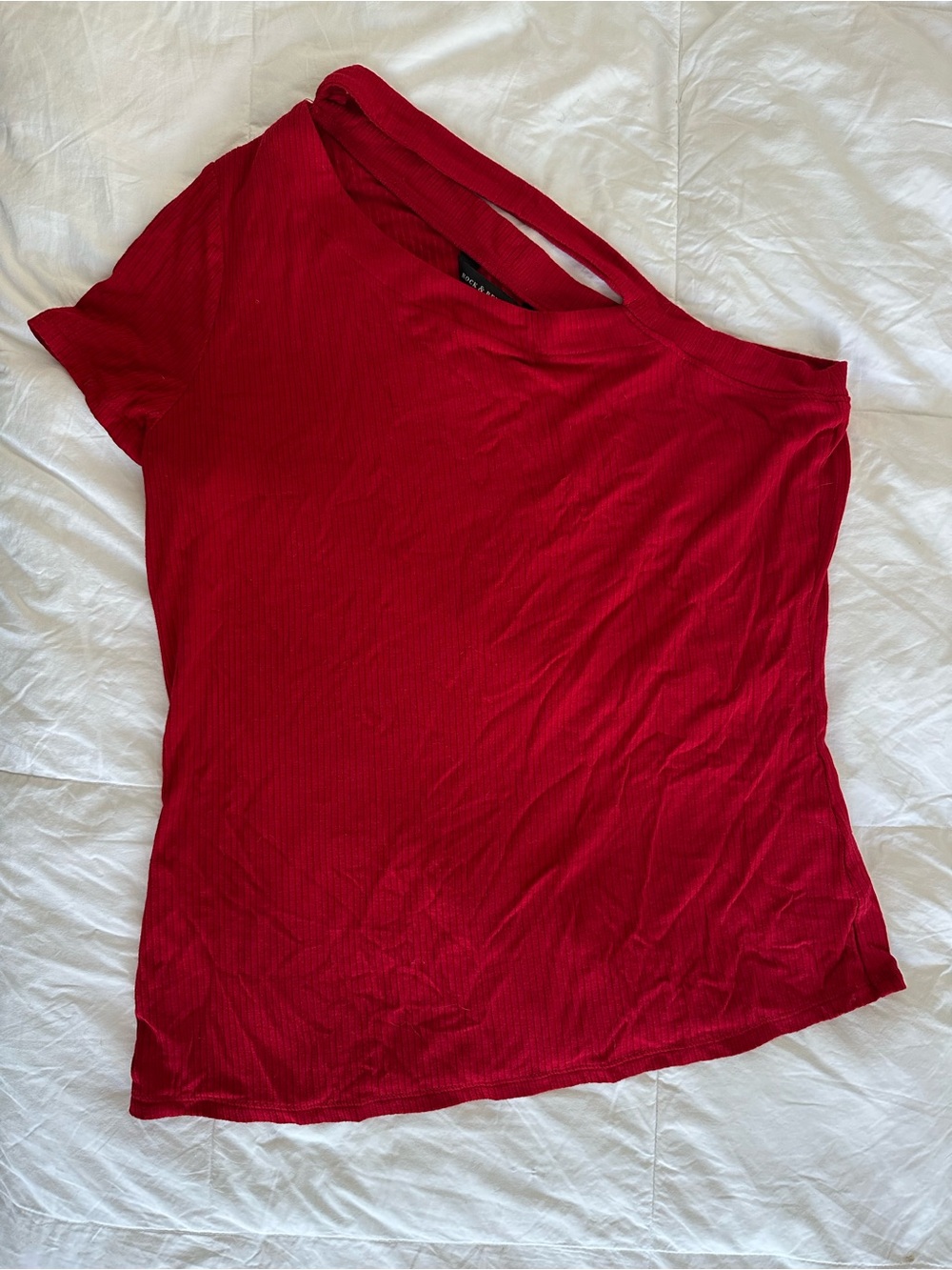 Rock & Republic One-Shoulder Ribbed Red Tee